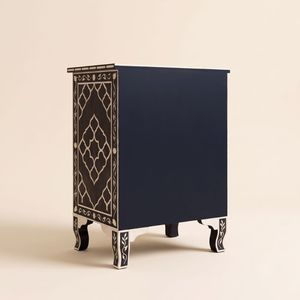 Handcrafted <b>Black</b> Bone Inlay <b>Bedside</b> Table 1 Drawer Moroccan Trellis Motif Luxury Indian Inlay Furniture <b>Bedside</b> <b>Cabinet</b> - Product Image 2