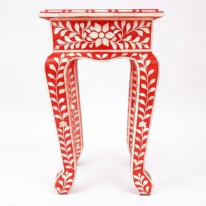 Taburete Artesanal con Incrustaciones Florales en Hueso, Banco de Lujo Tapizado con Diseño Curule, Silla Decorativa con Estructura en X para Sala de Estar, Dormitorio y Hogar - Product Image 6