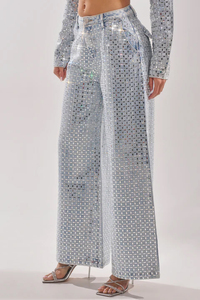 Women's <b>Sequined</b> Denim 2-Piece Set Loose Fit Geometric Print Wide Leg Pants With <b>Jacket</b> Casual All Seasons Style - Product Image 3