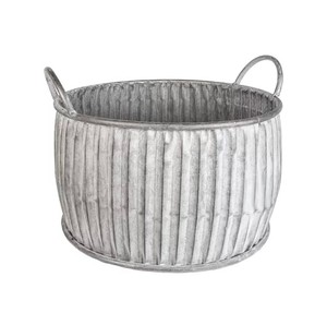 Seau en métal rustique avec poignées en bois, jardinières d'extérieur de forme ovale, jardinières en métal avec poignées - Product Image 2