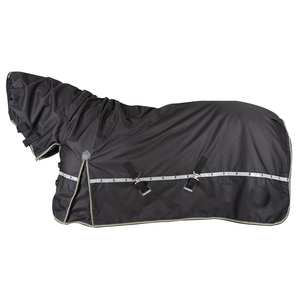 Couverture imperméable pour cheval à col montant, avec 3 sangles de fixation, grande rabat de queue, double fermeture frontale sur la poitrine et accessoires en acier inoxydable - Product Image 1