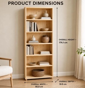 Modern Wooden Bookcase 6 <b>Shelves</b> Storage Rack Freestanding Cubby <b>Shelf</b> <b>Unit</b> for Living Room Home Office - Product Image 6