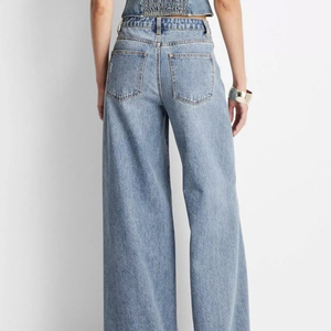 Jean baggy taille mi-haute pour femme, coupe ample, jambe large, en denim, boutonné, effet vieilli, style streetwear vintage, vente en gros personnalisée - Product Image 4