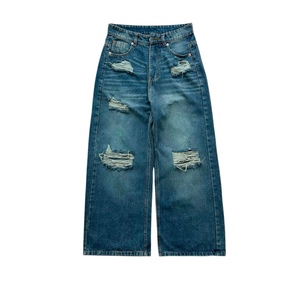 Jeans de Mezclilla para Hombre, Corte Ancho, Desgastados, Cintura Alta, Ajuste Holgado, Algodón de Peso Medio, Estilo Casual Otoñal - Product Image 2