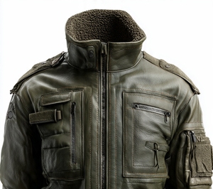 Veste en cuir tactique pour homme avec col rabattable - Product Image 3