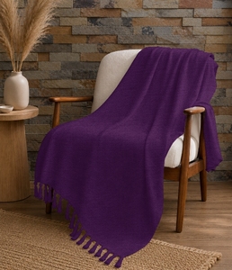 Plaid rectangulaire en laine acrylique tricotée violette, couleur unie, anti-boulochage, pour la décoration intérieure, toutes saisons, 18 ans et plus - Product Image 1