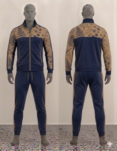 <b>Men's</b> Navy Blue Floral Print Tracksuit Set Full Zip <b>Jacket</b> Jogger Pants Casual Sportswear Autumn Wear - Product Image 1