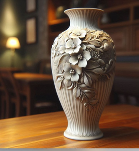 Vase sur piédestal noir élégant avec des roses roses ornées et des poignées dorées. Disponible aux prix de gros. - Product Image 3