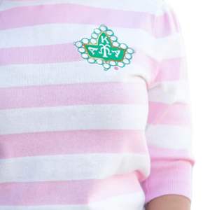 Suéter de Manga Corta a Rayas Rosa y Blanco AKA para Mujer, Top de Punto con Cresta Bordada, Prenda Casual Elegante de Primera Calidad - Product Image 5