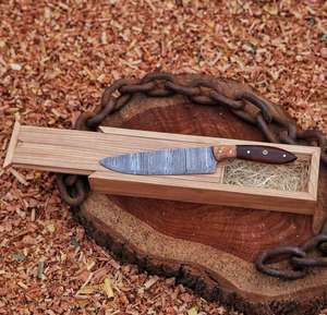 Couteau de chef Damas artisanal de 8 pouces de qualité supérieure avec manche en bois d'olivier et de Pakka pour la cuisson au barbecue en extérieur et la préparation des aliments - Product Image 4