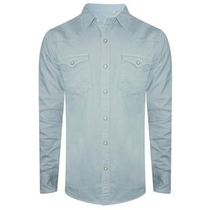 Camisa de Mezclilla para Hombre, Teñido Degradado, Manga Larga, Bolsillos en el Pecho, Cuello Clásico, Corte Regular, 100% Algodón, Color Sólido Informal - Product Image 2
