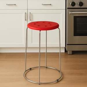 Taburete Redondo Rojo Moderno con Estructura de Acero Inoxidable para Cocina, Uso Interior, Mueble Decorativo Resistente - Product Image 1