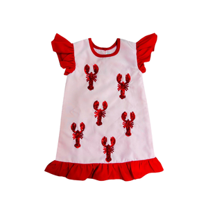 Crawfish <b>Patchwork</b> O-Neck Sleeveless Midi Kids Dress Wholesale Cute Cotton Dresses Toddler Embroidered Patches ODM - Product Image 4