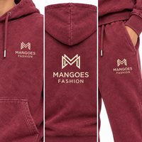 MANGOES FASHION Survêtement unisexe en molleton 100% coton marron à capuche, manches longues, couleur unie, pantalon de survêtement à cordon de serrage, streetwear