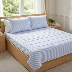 220TC Hotel <b>Bed</b> Sheet Set Stripe Cotton Bedding for King Size <b>Bed</b> & 2 Pillow <b>Covers</b> for Home & Hotel - Product Image 2