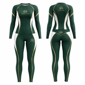 MEGAMAPLE Women's 2-Piece Crew Neck Long Sleeve Yoga Set with <b>Crop</b> <b>Top</b> <b>Mesh</b> Decoration Seamless Breathable Spandex Mid Waist - Product Image 1