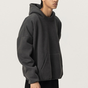 Sweat à capuche surdimensionné en molleton brossé, avec étiquette tissée personnalisée, teinture spéciale, manches raglan et poche kangourou, pour marque privée, vente en gros - Product Image 3