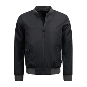 Chaqueta Bomber Negra para Hombre, Cierre de Cremallera, Estilo Casual, Cuello Redondo, Material de Poliéster, Ropa de Invierno, Diseño con Parches y Letras, Estilo Urbano - Product Image 2