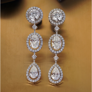 14K <b>Gold</b> Micro-Pave Halo <b>Dangle</b> <b>Earrings</b> with 6.74 CT Multi-Shape Lab Grown Diamonds VVS1 Clarity Emerald Cut - Product Image 2