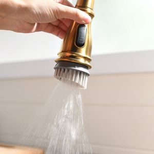 Rubinetto da cucina monocomando a braccio lungo estraibile, color oro, con doccetta estraibile, finitura oro spazzolato, 1 foro - Product Image 6