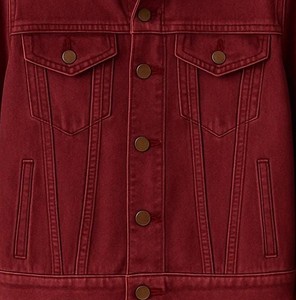 Veste en jean de haute qualité, classique, boutonnée, couleur bordeaux, en coton, style streetwear décontracté - Product Image 3