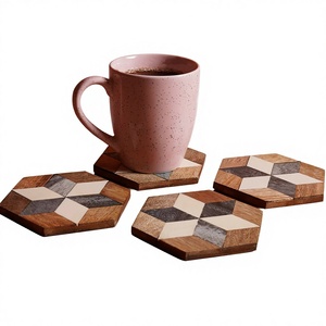 Juego de 4 Posavasos Octagonales Ecológicos con Incrustaciones de Hueso y Diseños Decorativos Coloridos para Vajilla de Cocina y Hogar - Product Image 1