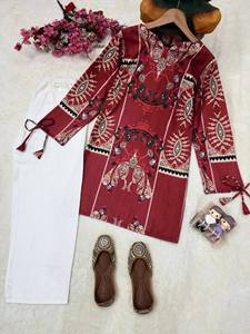 Conjunto de Kurti de Rayón y Algodón para Mujer, Blusa y Pantalones con Estampado Floral, Cuello en V, Manga Larga, Ropa Formal Elegante - Product Image 4