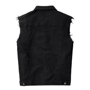 Gilet en jean noir pour homme, col rabattu, bords effilochés, coupe décontractée, veste sans manches légère pour l'automne - Product Image 2
