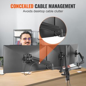 Support triple pour moniteur à ressort à gaz entièrement réglable, compatible avec les écrans de 13 à 27 pouces, capacité de 20 livres par bras pour montage triple moniteur - Product Image 4
