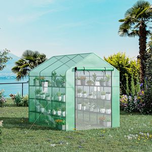 Invernadero portátil de 8 'X 6' X 7 'con 18 estantes, puerta con cremallera enrollable, casa caliente protectora UV para cultivar flores y verduras - Product Image 2