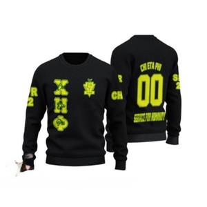 Chi Eta Phi Gray Yellow Letter <b>Fleece</b> <b>Zipper</b> Pullover Sweatshirt Crew Neck Regular Fit Knitted Cotton Men Casual Winter Wear - Product Image 2