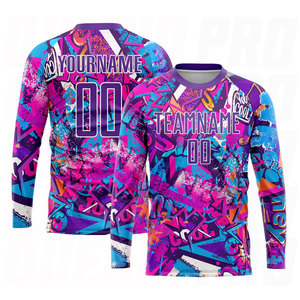 Custom <b>Graffiti</b> Pattern Purple White Sublimation Soccer Uniform Jersey Modern Street Style Breathable Athletic Football Kits - Product Image 3