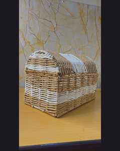Cesta de Almacenamiento de Cuerda Tejida a Mano con Tapa, Caja de Regalo Decorativa Bicolor Natural, Contenedor Organizador Rectangular Ecológico - Product Image 3