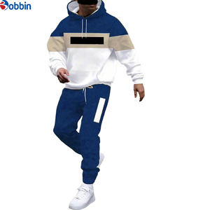 Ensemble de survêtement décontracté 2 pièces pour homme, style streetwear, en tissu tricoté polyester épais, coupe régulière, avec sweat à capuche imprimé et pantalon - Product Image 6