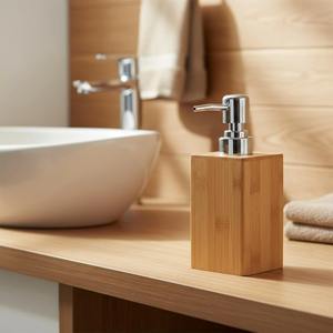 Distributeur de savon liquide en bois élégant, idéal pour la salle de bain, l'évier de cuisine et l'usage quotidien à la maison, fabriqué en Inde - Product Image 1