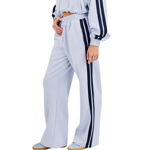 <b>Womens</b> Cropped Full Zip Stand Collar Tracksuit Set Side Stripes Wide Leg Trousers Elastic Waist 2 Piece <b>Lounge</b> Streetwear Outfit - Product Image 5