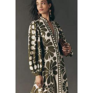 Vestido Largo Floral de Moda para Mujer, Sin Mangas, Cuello en V, Estilo Bohemio Informal de Verano, para Fiestas, Venta al Por Mayor - Product Image 2