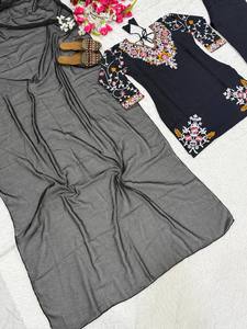 Kurta Negra Bordada con Diseño Floral, Corte Holgado, Largo hasta el Suelo, Vestido Tradicional Indio Pakistaní de Algodón para Mujer, Ropa Casual - Product Image 4