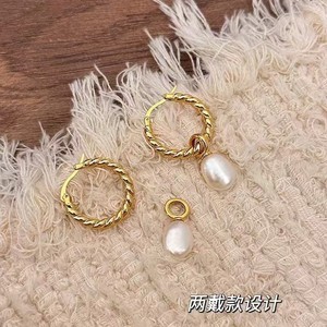 Boucles d'oreilles pendantes tendance hiver, nouveau style double porté, torsades baroques en forme de beignets frits avec perles d'eau douce naturelles, style exagéré - Product Image 5