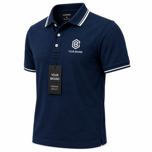 Camisa Azul Marino para Hombre, Tejido de Sarga, Impresión Digital Frontal, Servicio OEM Personalizado, Manga Corta, Cuello Clásico, Secado Rápido, Uniforme - Product Image 2