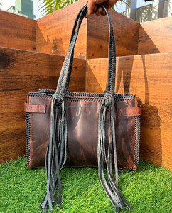 Nuevos bolsos de mano con flecos de cuero de vaca genuino hechos a mano reales, superventas, bolsos de hombro, elegante bolso de compras de lujo para uso de mujeres - Product Image 5