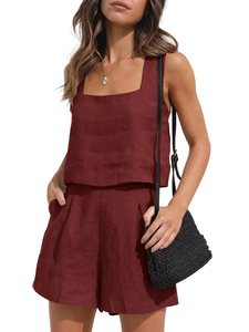 Women Outfits <b>Lounge</b> Matching Two Piece Tops High Waist Shorts Summer Vacation Sets - Product Image 4