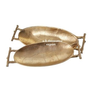 Hammered Stainless Steel Oval Serving <b>Tray</b> Polished Silver Decorative Platter with Textured Rim Modern Metal <b>Tray</b> for Weddings - Product Image 3