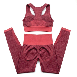 Ensemble de yoga 2 pièces pour femme : Crop top dos nageur à col rond et leggings taille haute longueur intégrale, couleur unie, sans couture, tenue de sport - Product Image 2
