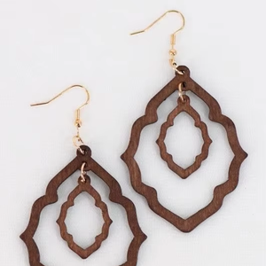Pendientes de Madera con Diseño Antiguo, Pendientes de Gancho Huecos para Mujer, Diseño Admirable, Calidad al Mejor Precio - Product Image 1