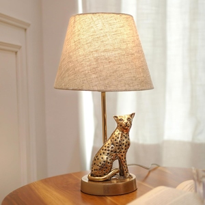 Elegant design gold <b>Leopard</b> Table <b>Lamp</b> Modern Luxury Cheetah Base Fabric Shade Creative Animal Bedside Light Bedroom Nightstand - Product Image 4