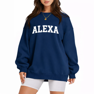 Sweat-shirt pour femmes, élégant, uni, col rond, manches longues, tissu confortable, coupe décontractée, streetwear décontracté, tenue d'hiver - Product Image 1