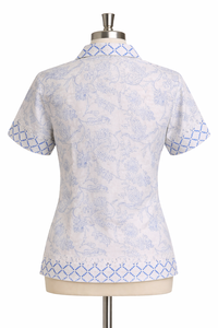Blusa de Verano de Algodón para Mujer con Estampado Floral Azul Premium, Manga Corta y Borde Frontal Elegante, Top Casual - Product Image 6