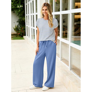 <b>Women</b> New Arrival Two <b>Piece</b> Lounge Wear Set Casual Drawstring Pants Matching <b>Outfit</b> Wholesale - Product Image 4