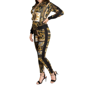 Hot Sale Casual Solid O Neck Slim Fit Polyester/Cotton <b>Ladies</b> Track Suit Set with Full Length Pants - Product Image 3